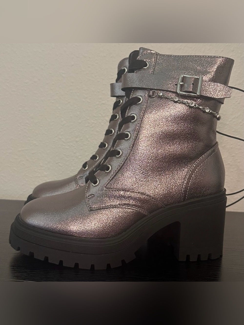 POP Women’s Yeardly Pewter Block Heel Boots NWT Size 7
